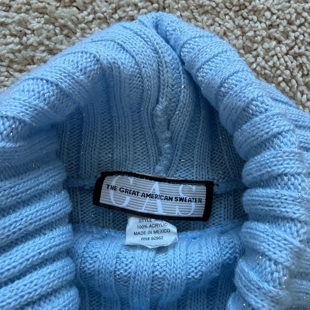 Vintage Women's Baby Blue Glitter Turtleneck Sweater - Size Medium - Picture 6 of 6